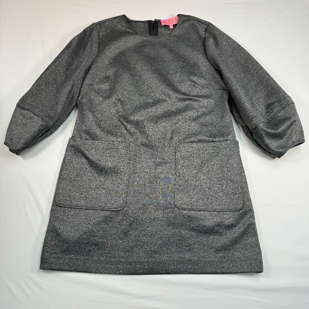 Revolve LDT Balloon Sleeve Mini Dress Womens Plus Sz 14 Dark Grey Pockets Zipper